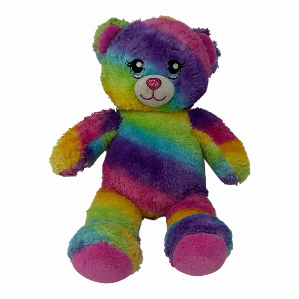 Build-A-Bear Workshop Rainbow‎ Striped Teddy Bear Plush Blue Eyes Pink Nose
